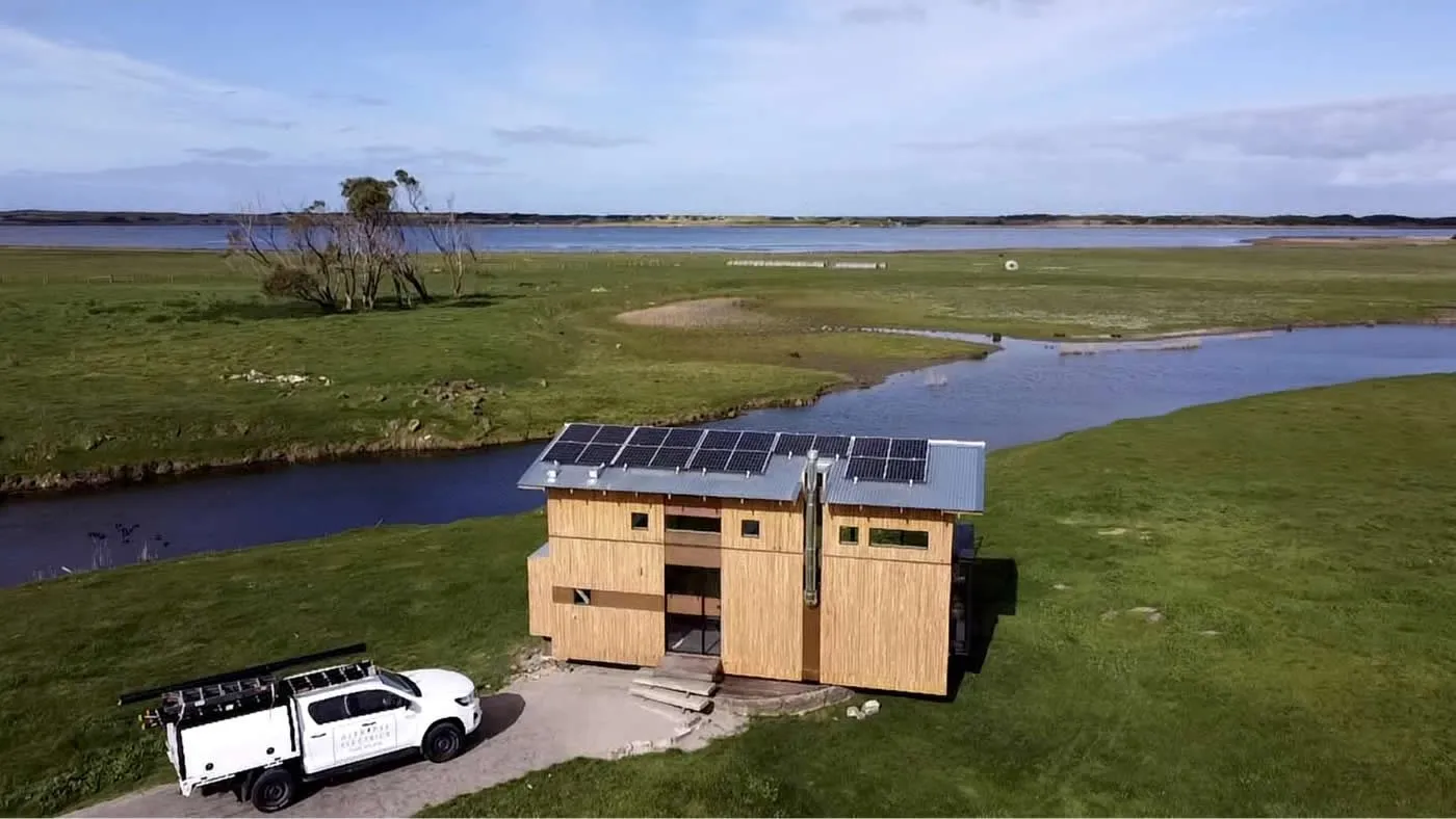 'The Brook' tiny house - ariel view of solar panels