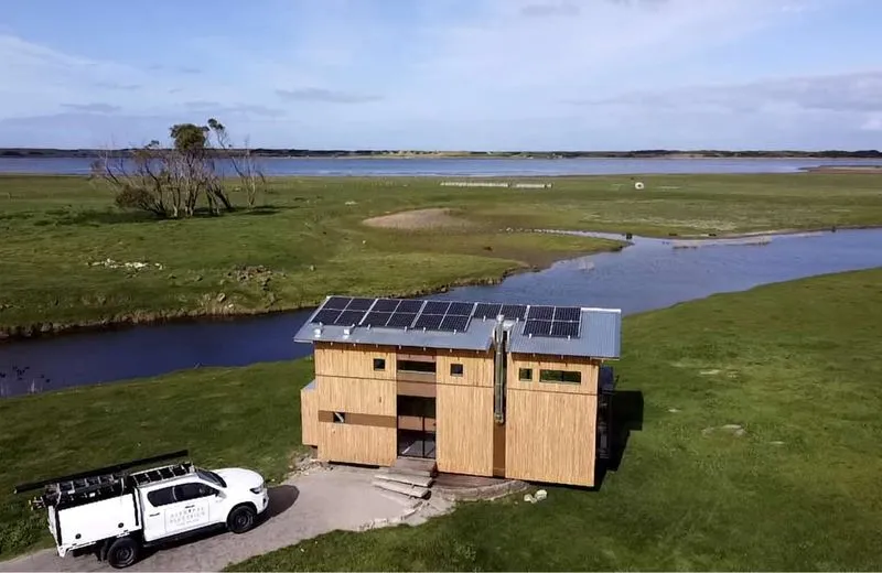 'The Brook' tiny house - ariel view of solar panels