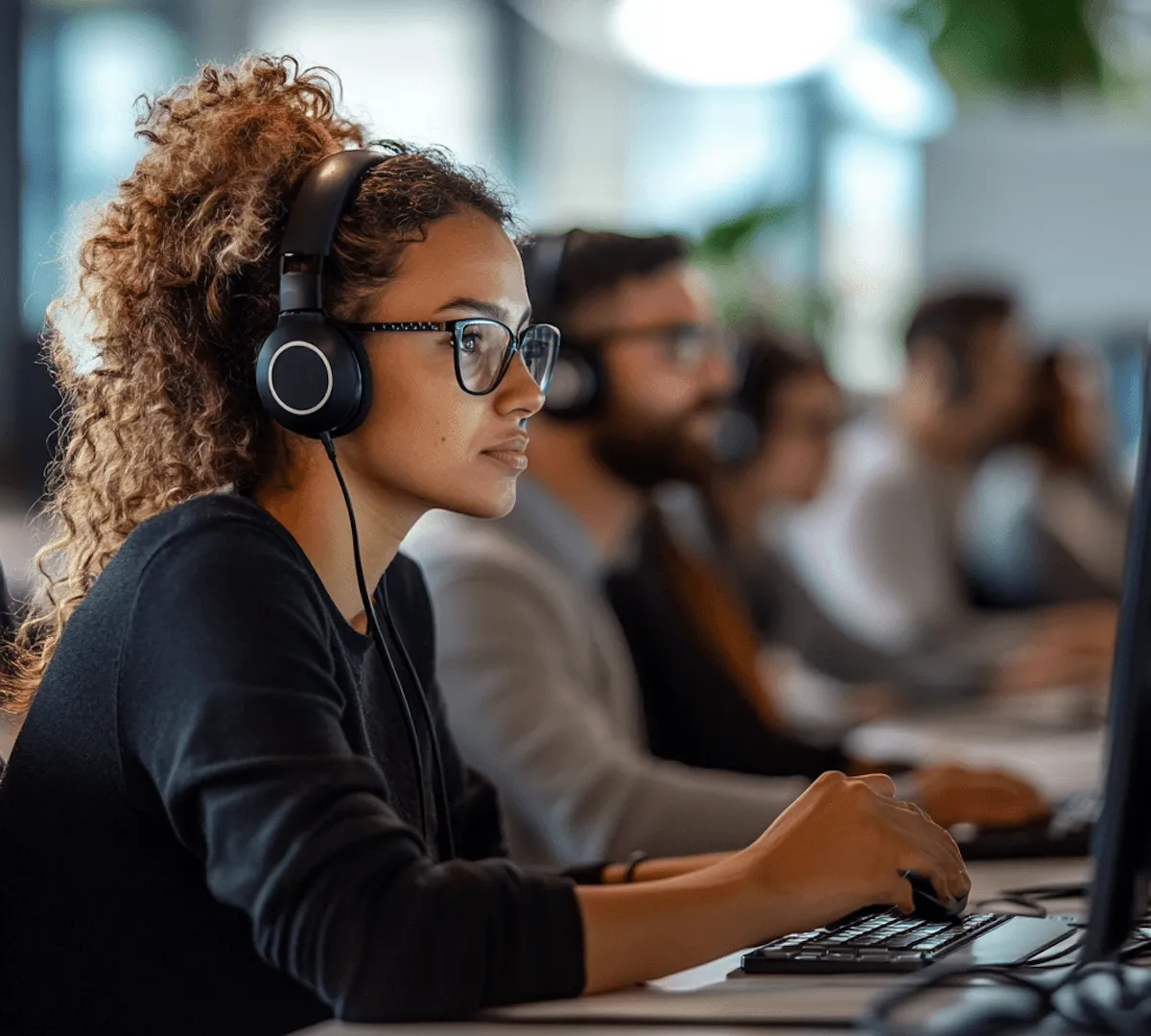 Customer support agent with headset