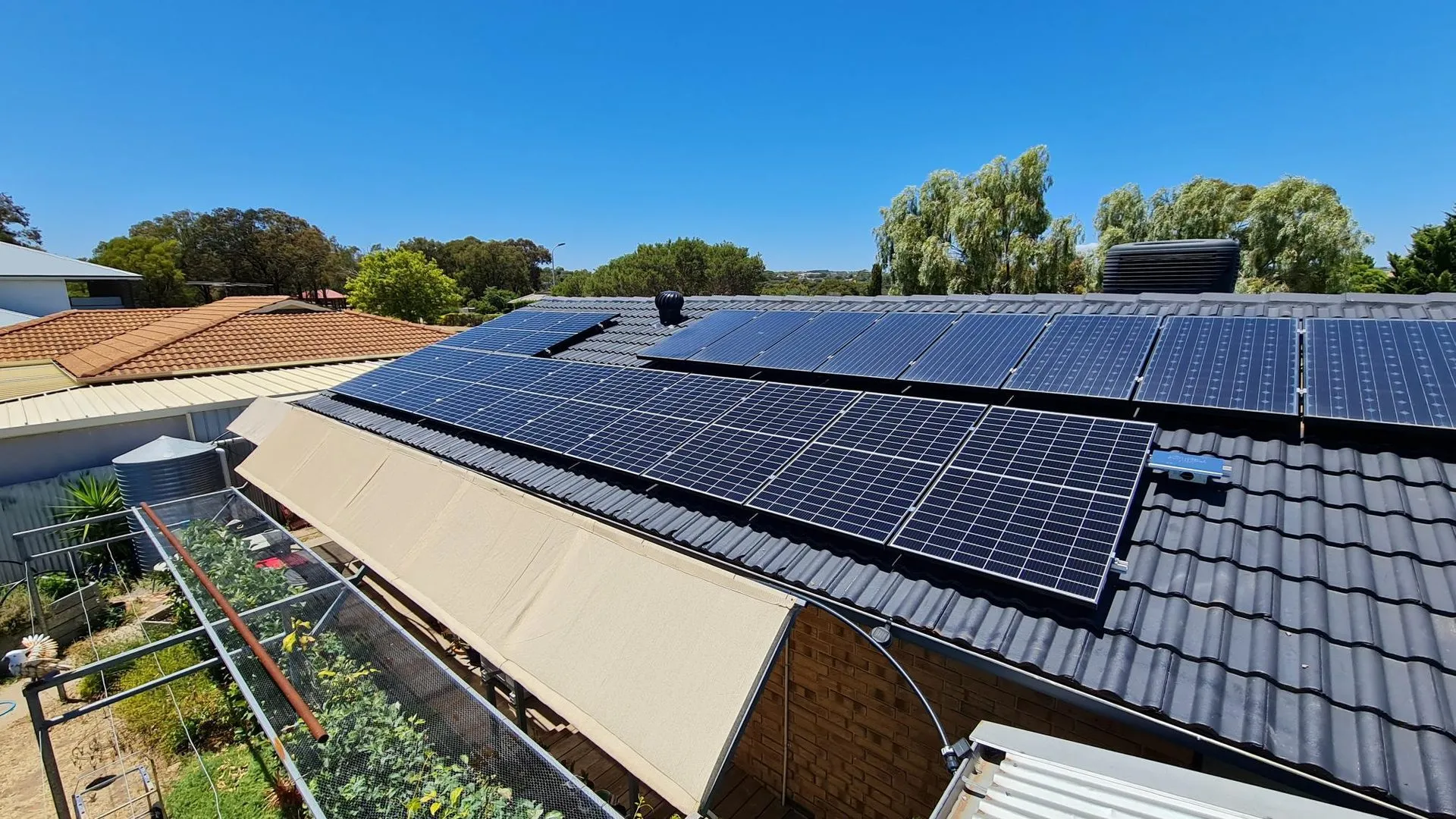 Solar panels on the roof of a home that has disconnected from the grid