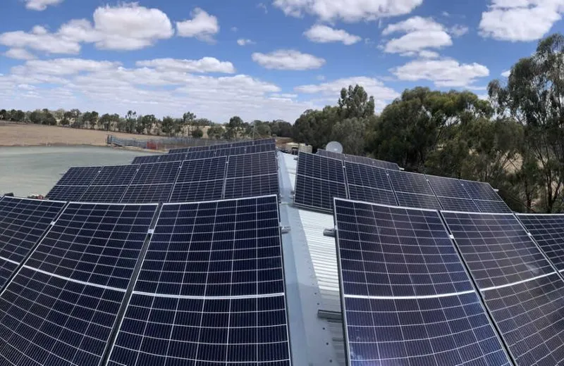 Solar panels on shed at stock transport company