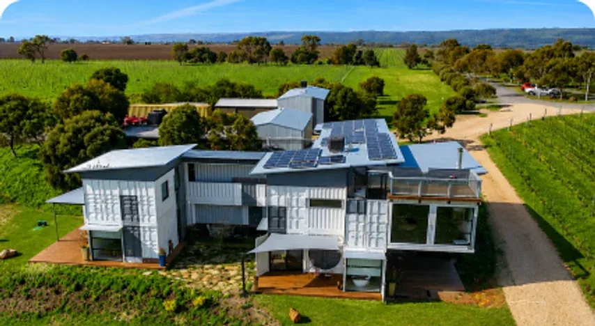 Off-grid home with solar panels