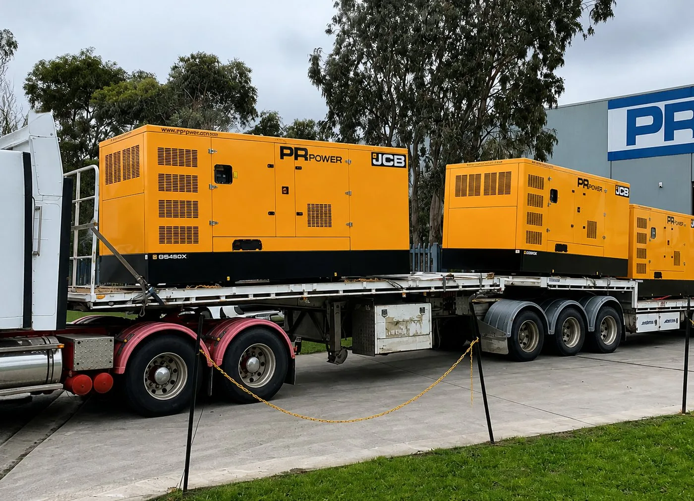 Yellow diesel generators mounted on a truck trailer