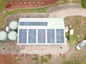 Overhead view of large off-grid solar system in NSW Hinterland