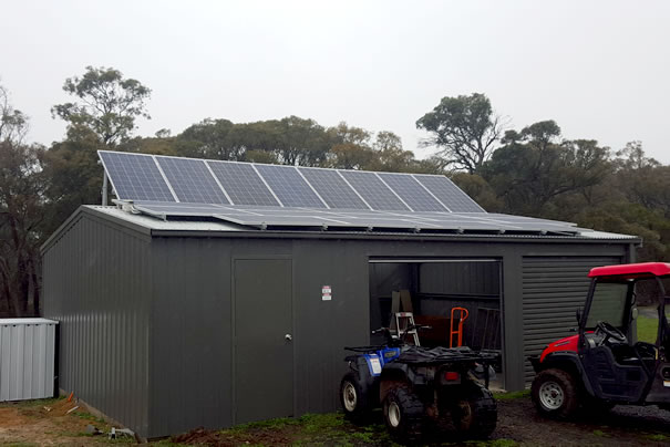 Shed mounted off-grid solar power system in Scotsburn VIC