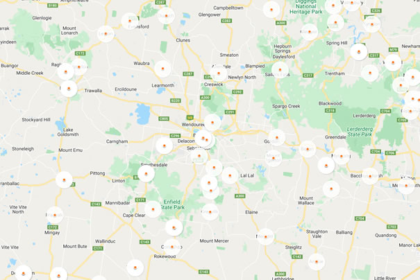 Locations of off-grid solar power systems we've installed around Ballarat