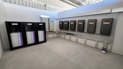 The farms batteries and inverters area for the off-grid system
