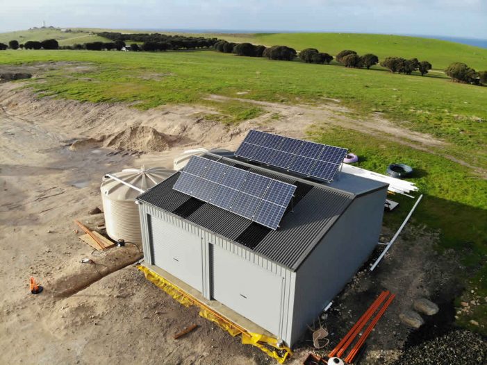 Off-grid system with solar panels on Kangaroo Island