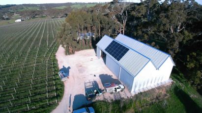 Solar panels on new shed roof at winery in Lobethal