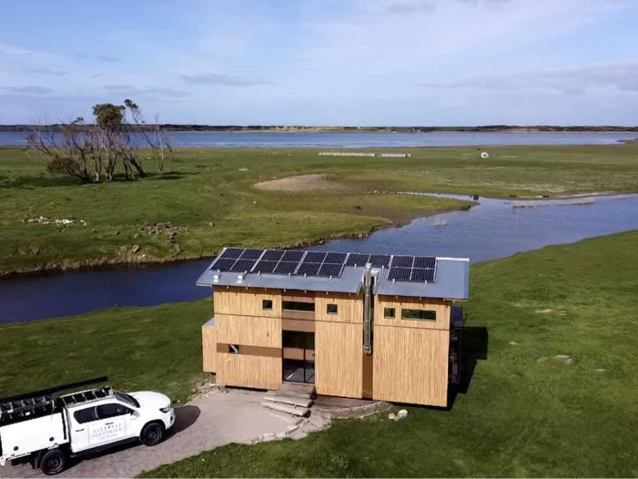 'The Brook' tiny house - ariel view of solar panels